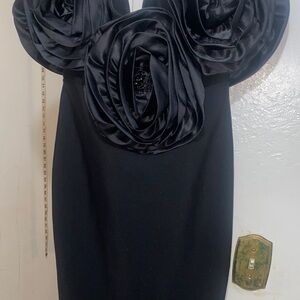 Fashion Nova Black Strapless Floral Rosette Dress